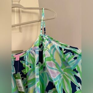 Lilly Pulitzer Palm-Print cold shoulder dress- Green, Aqua & Navy size M